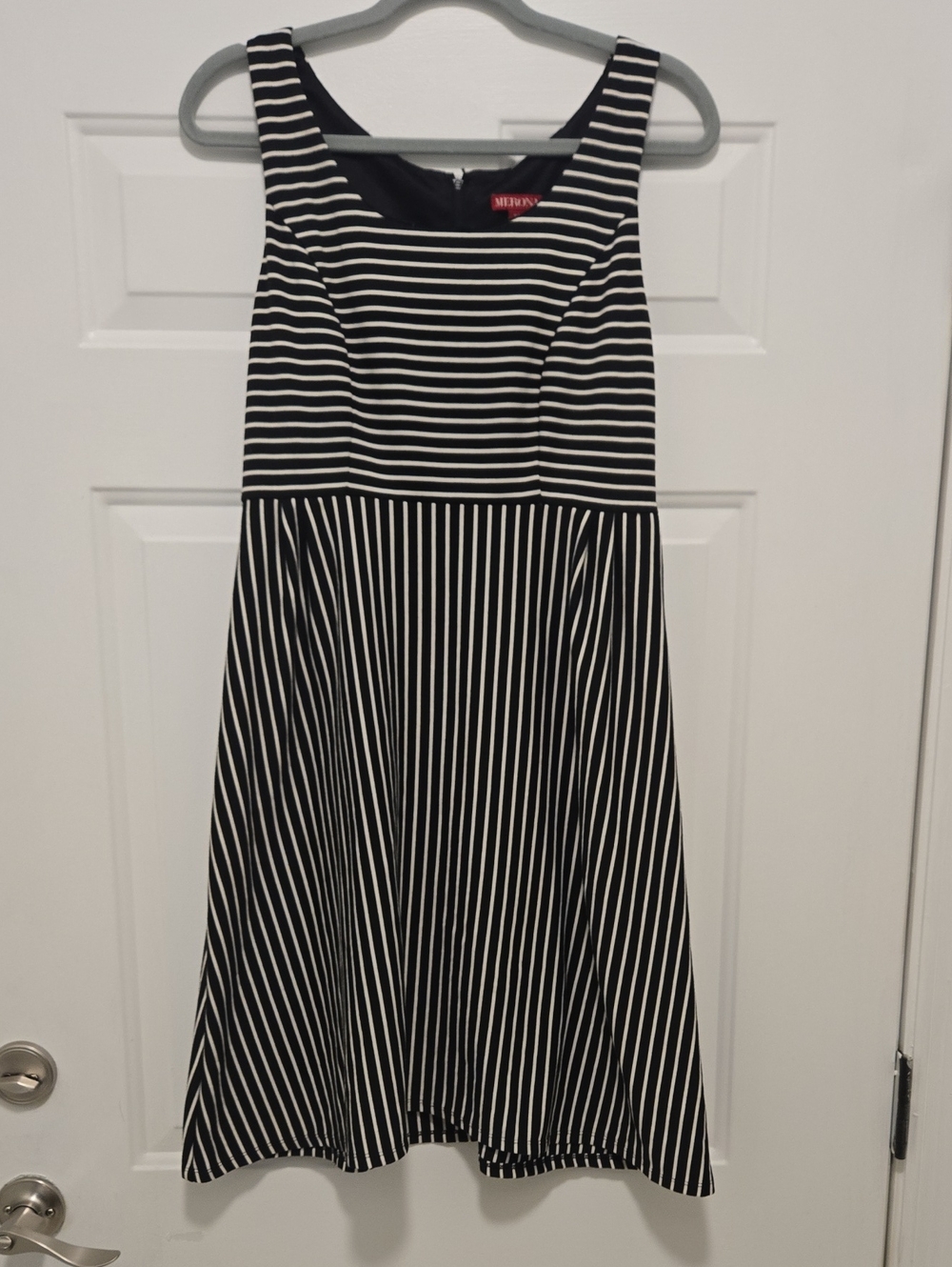 Merona Black and White Striped Sleeveless A-Line Dress